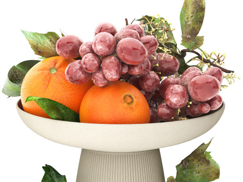 Bowl of oranges and brown grapes fruit Modèle 3D