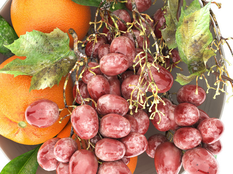 Bowl of oranges and brown grapes fruit Modèle 3D