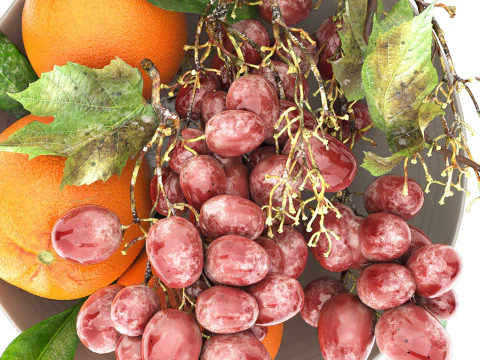 Ciotola di arance e frutta marrone dell'uva Modello 3D