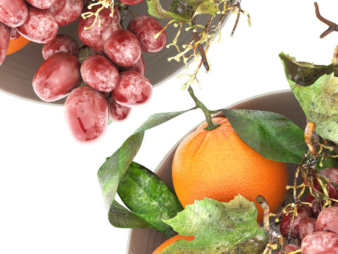 Bowl of oranges and brown grapes fruit Modèle 3D