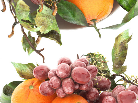 Bowl of oranges and brown grapes fruit Modèle 3D