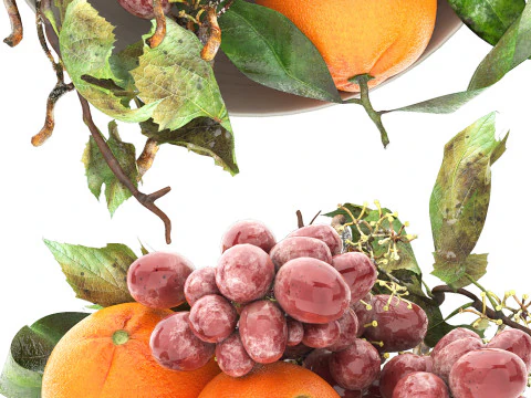 Ciotola di arance e frutta marrone dell'uva Modello 3D