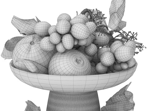 Bowl of oranges and brown grapes fruit Modèle 3D