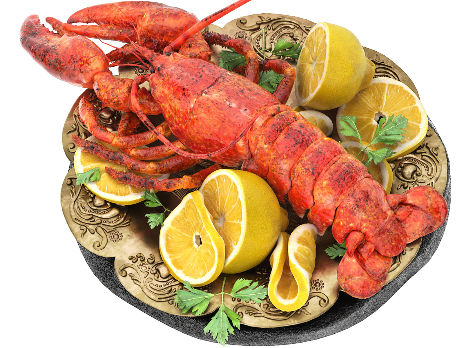 Plate of seafood lobster 3D Model .c4d .max .obj .3ds .fbx .stl .blend 