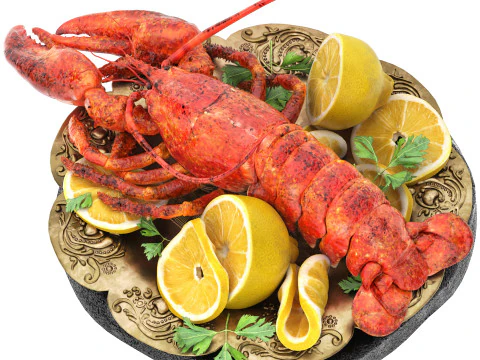 Plate of seafood lobster 3D Model