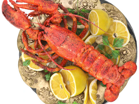 Plate of seafood lobster 3D Model