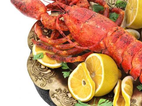 Plate of seafood lobster 3D Model