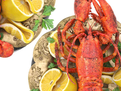 Plate of seafood lobster 3D Model