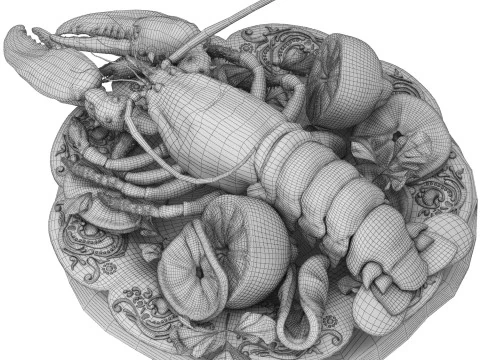 Plate of seafood lobster 3D Model