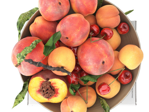 Bowl of apricots peaches and cherries Modelo 3D