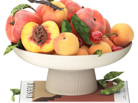 Ciotola di albicocche, pesche e ciliegie Modello 3D