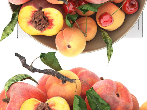Ciotola di albicocche, pesche e ciliegie Modello 3D