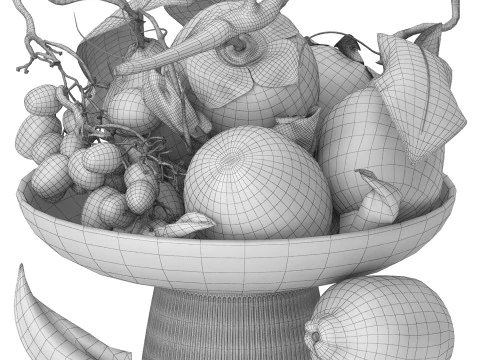Bowl of tropical persimmon grapes and lemons fruits 3D Model