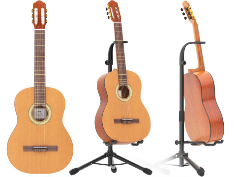 Classical guitar with tripod stand Modello 3D