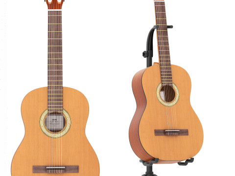 Classical guitar with tripod stand 3D 모델