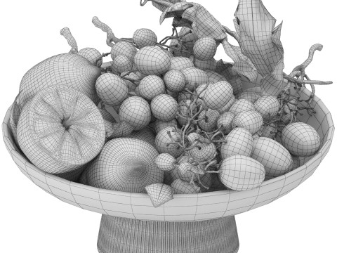 Bowl of lemons and black grapes fruit 3Dモデル