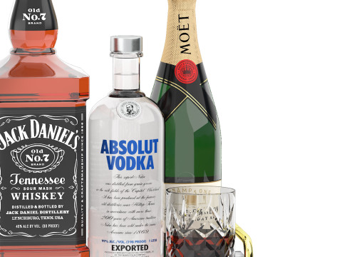 Marble tray of wine bottles and whiskey Modelo 3D