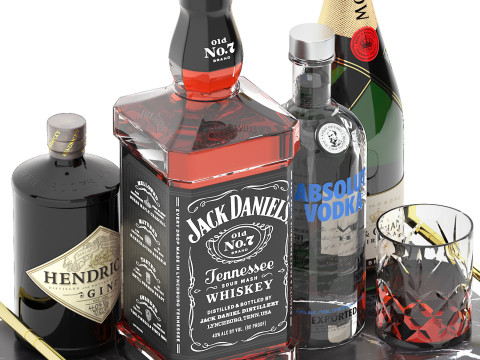 Marble tray of wine bottles and whiskey Modelo 3D