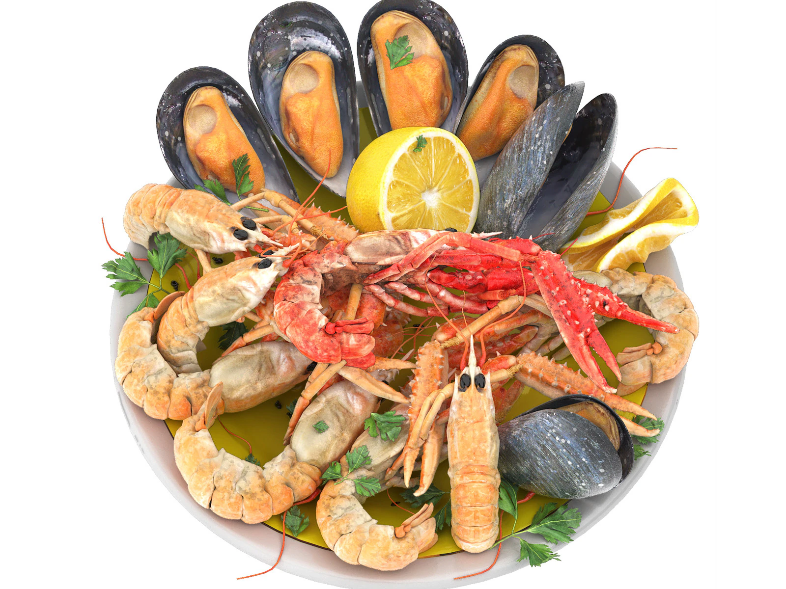 Seafood platter of langoustine and mussels 3D Model .c4d .max .obj .3ds .fbx .stl .blend 