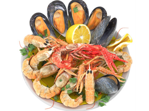 Seafood platter of langoustine and mussels Modelo 3D