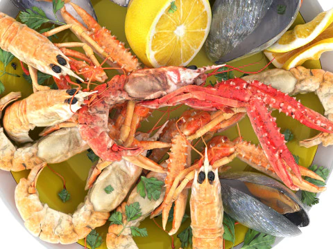 Seafood platter of langoustine and mussels 3D Model