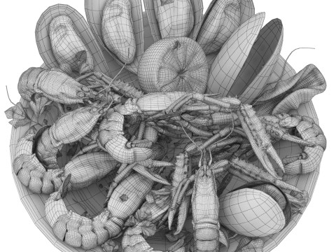 Seafood platter of langoustine and mussels 3D Model