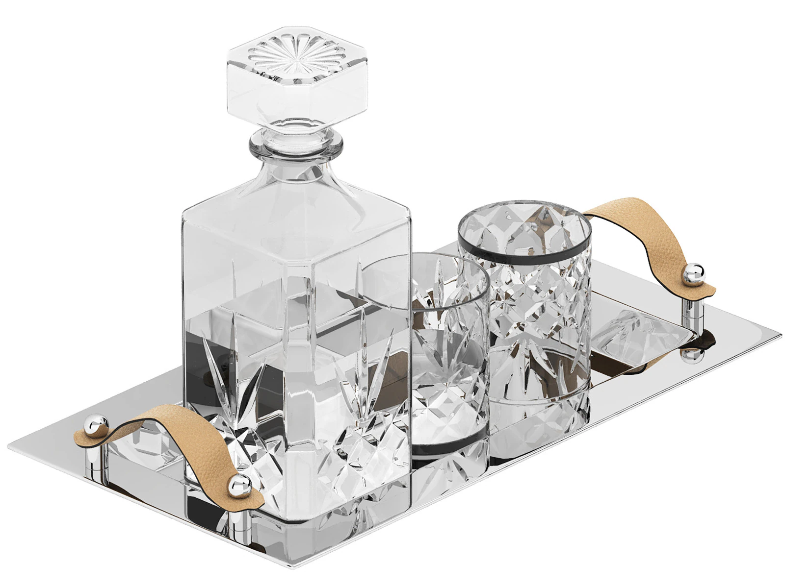 Tray set with water carafe and glasses 3D Model .c4d .max .obj .3ds .fbx .stl .blend 