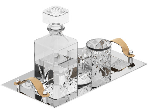 Tray set with water carafe and glasses Model 3D