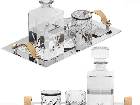 Tray set with water carafe and glasses 3D Model