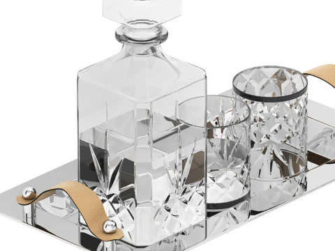 Tray set with water carafe and glasses 3D Model