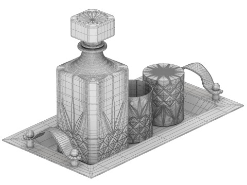 Tray set with water carafe and glasses Model 3D