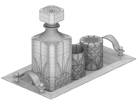 Tray set with water carafe and glasses 3D Model