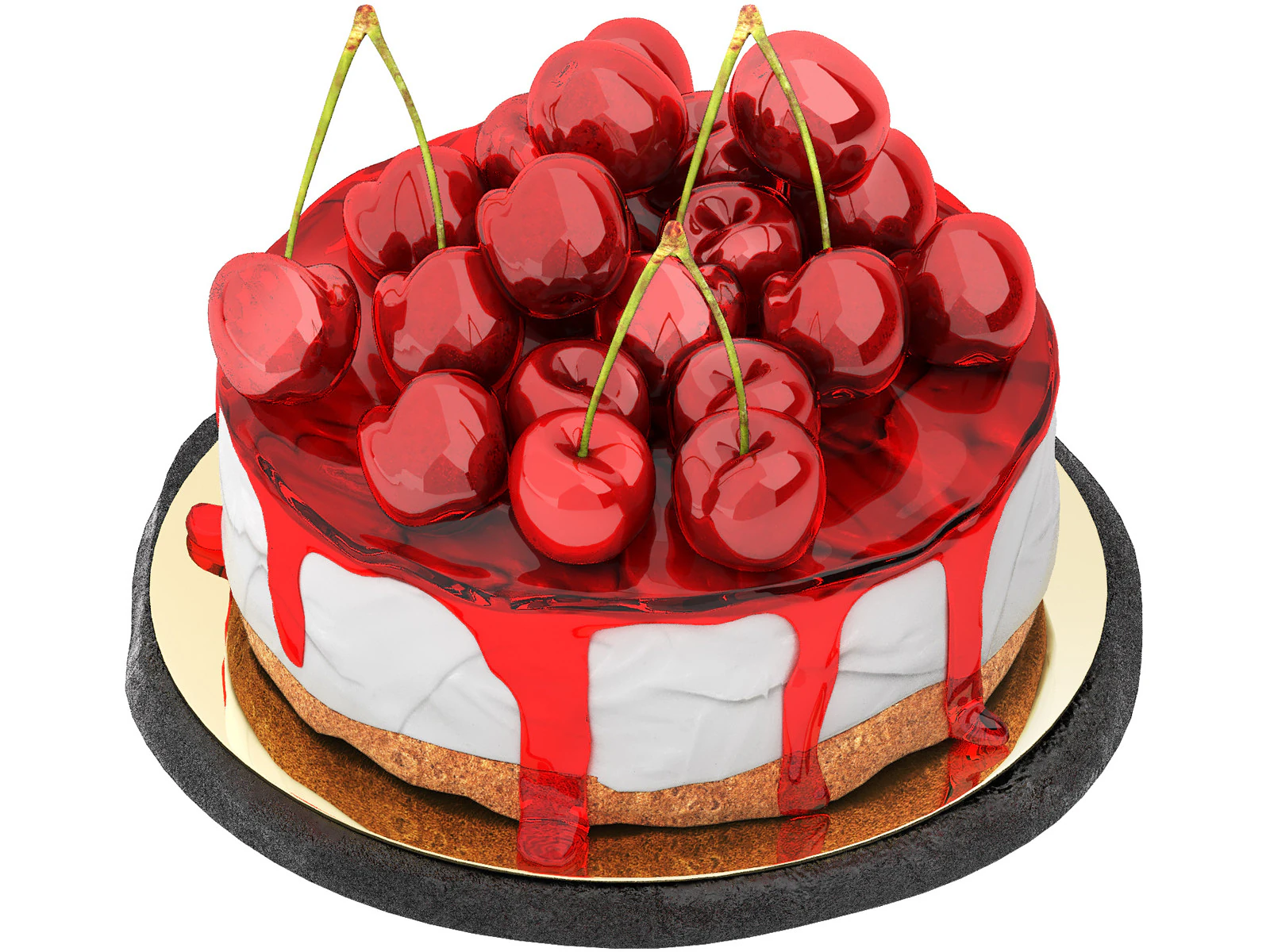 Cherry cream cake 3D Model .c4d .max .obj .3ds .fbx .stl .blend 