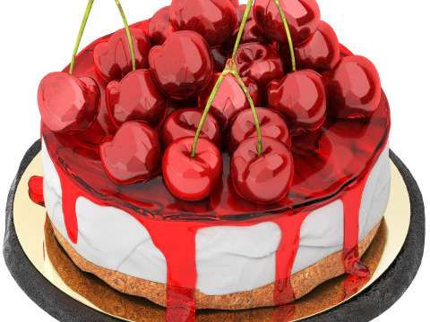 Cherry cream cake 3D Model