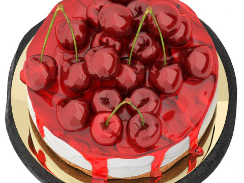 Cherry cream cake 3D Model
