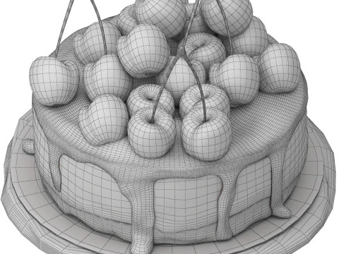 Cherry cream cake 3D Model