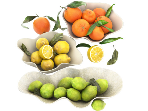 Bowls of lemons and oranges fruits 3D-Modell