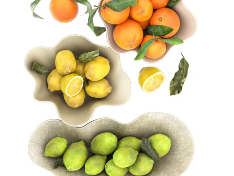 Ciotole di frutta di limoni e arance Modello 3D