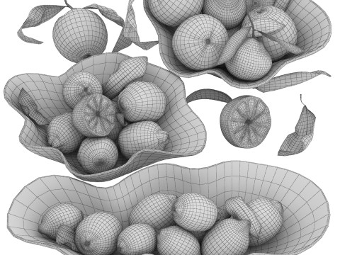 Bowls of lemons and oranges fruits Model 3D