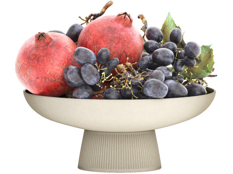 Bowl of black grapes and pomegranate fruit 3D-Modell