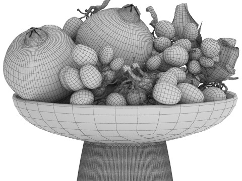 Bowl of black grapes and pomegranate fruit 3D Model
