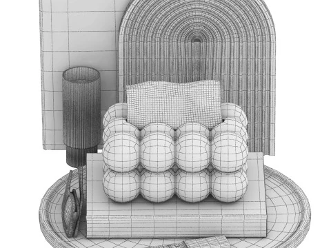 Decorative set on a marble round tray 3D Model
