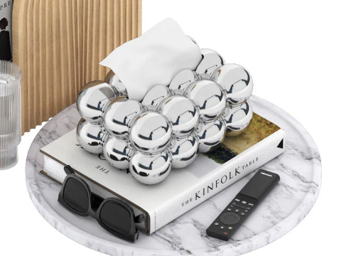 Decorative set on a marble round tray 3D Model