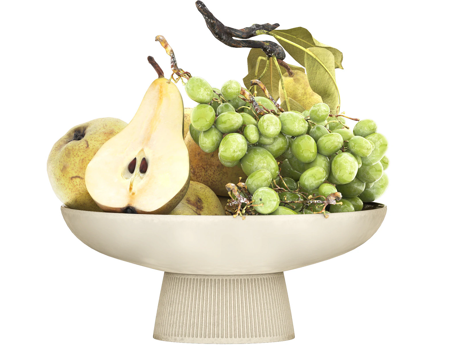 Bowl of pears and grapes fruits 3D Model .c4d .max .obj .3ds .fbx .stl .blend 