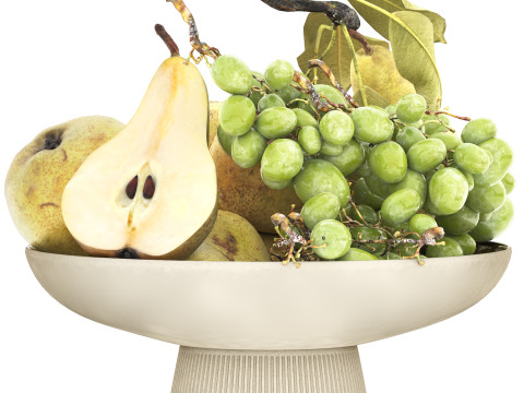 Bowl of pears and grapes fruits 3D Model