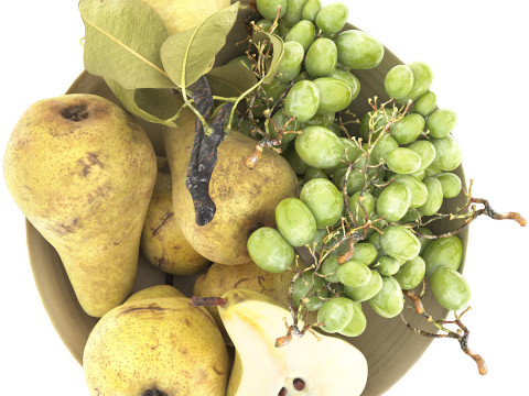 Bowl of pears and grapes fruits 3D Model
