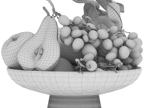 Bowl of pears and grapes fruits 3D Model