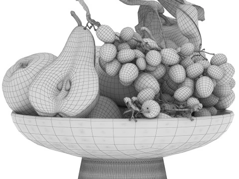Bowl of pears and grapes fruits 3D Model