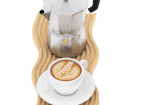 コーヒーケーキとクロワッサンのリップル木製トレイ 3Dモデル