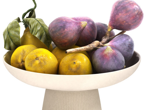 Bowl of figs and yellow lemons 3D Model